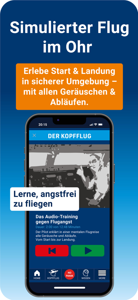 PassengerGuard: Flugangst - Aplicación PassengerGuard que muestra audio de simulación de vuelo para el alivio de la ansiedad