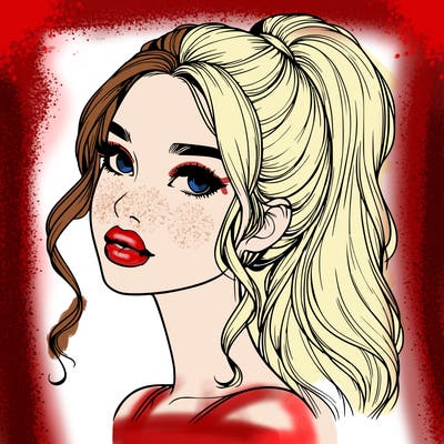 realistic girl with a ponytail on her hair and lips