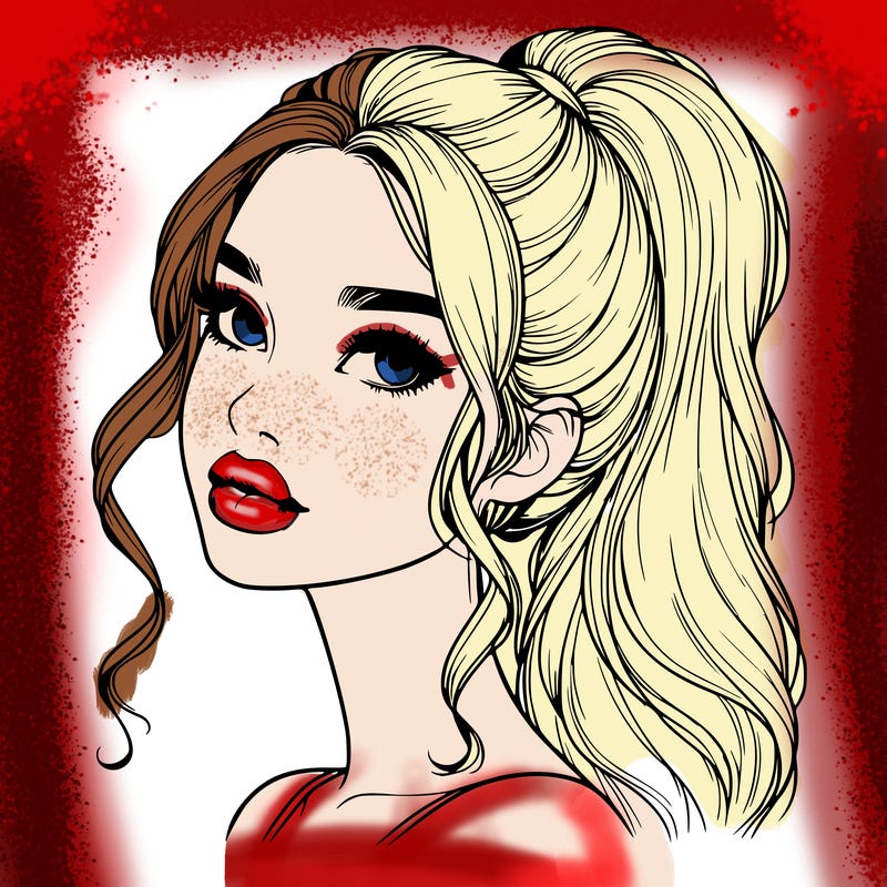 realistic girl with a ponytail on her hair and lips