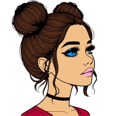 realistic girl with buns on the top of her head