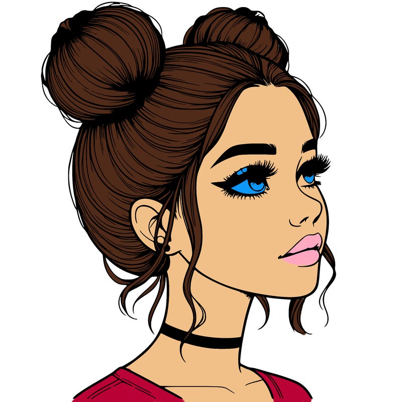 realistic girl with buns on the top of her head