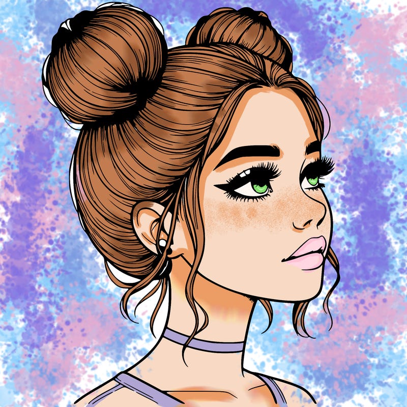 realistic girl with buns on the top of her head