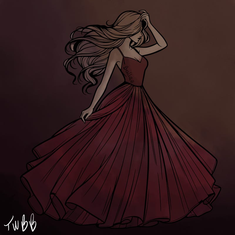 realistic woman with dress flowing in the wind