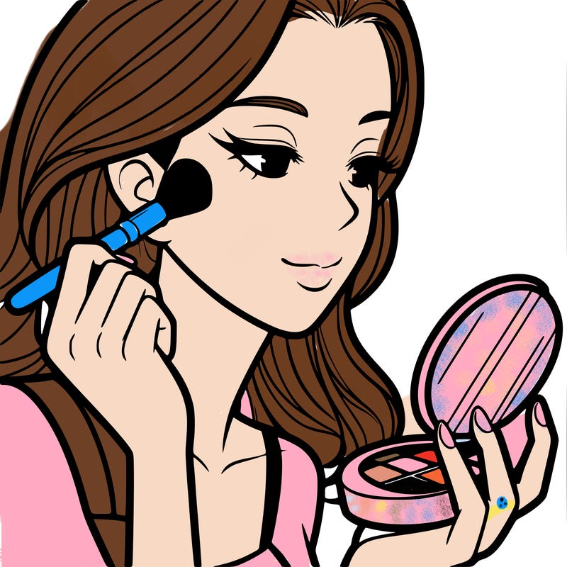 little girl putting on makeup