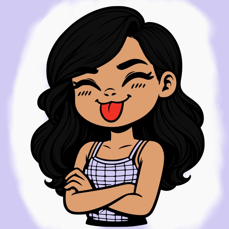 realistic girl crossing her arms and wearing a tank top with her tongue held out she has long hair