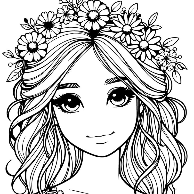 realistic girl with flowers in her hair
