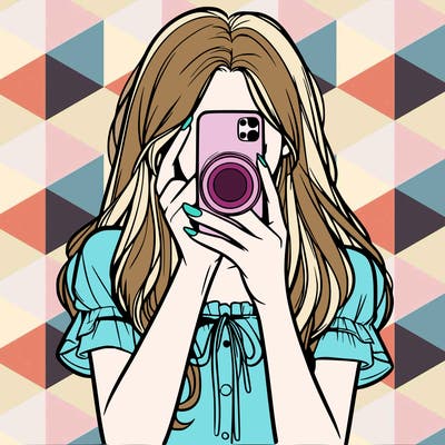 a realistic girl holding her phone taking pictures