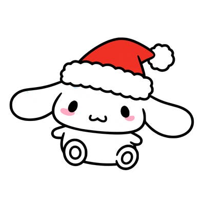 cinnamon roll from hello kitty and friends wearing a christmas hat
