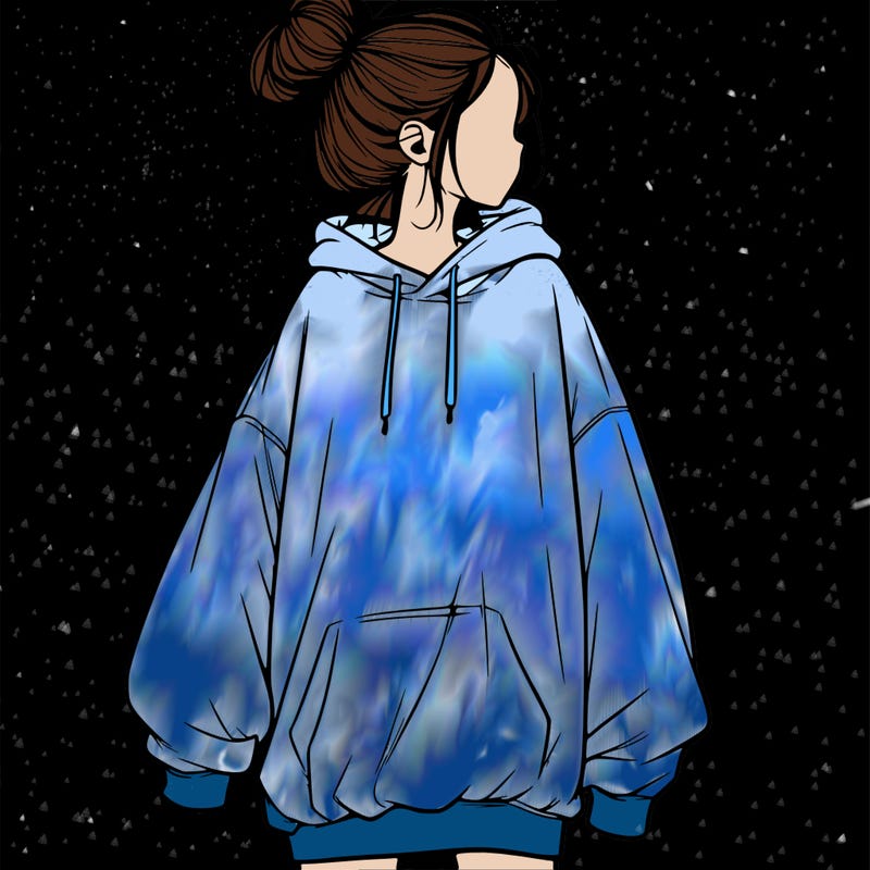realistic girl with a oversized sweatshirt on and a bun