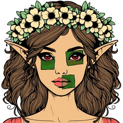 realistic female elf with flower crown