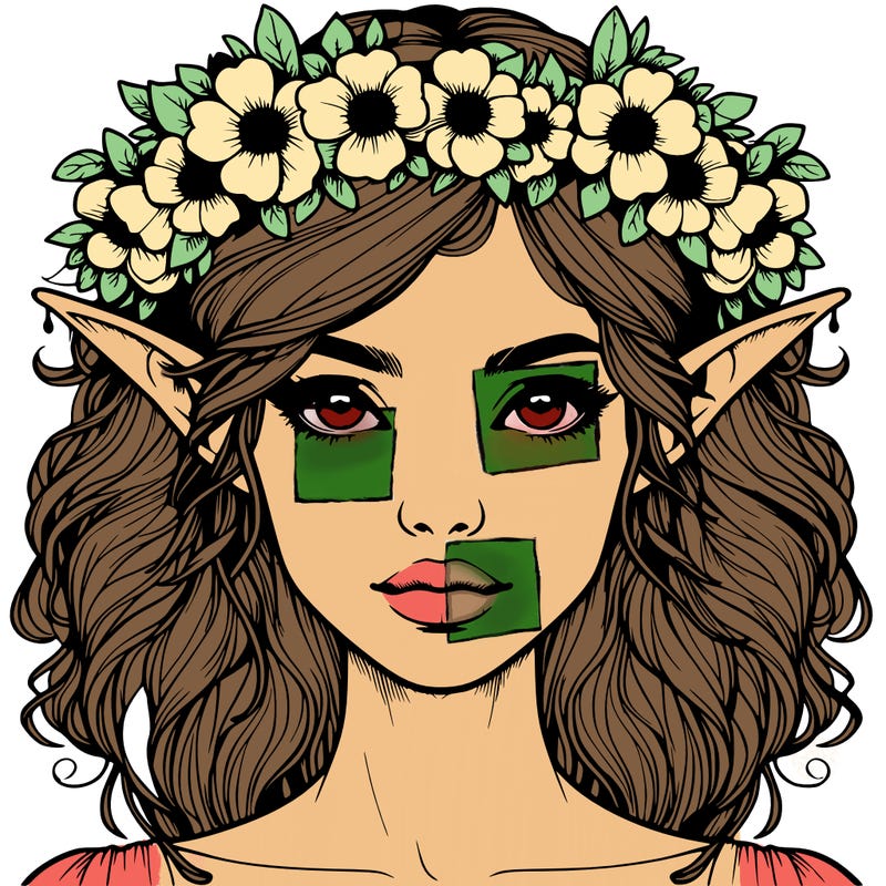 realistic female elf with flower crown