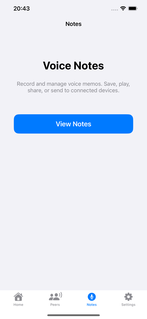 Walkie Talkie - Push to Talk - Interface of the Voice Notes section in the Walkie Talkie app showing the option to view and manage recorded memos
