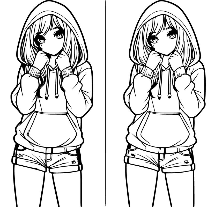 realistic girl in shorts and hoodie