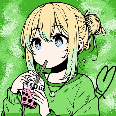 manga character drinking boba