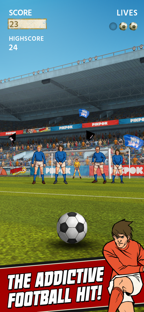 Flick Kick Football Kickoff - Flick Kick Football Kickoff gameplay showing a soccer free kick with retro graphics