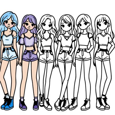 a group of girls wearing crop tops and shorts