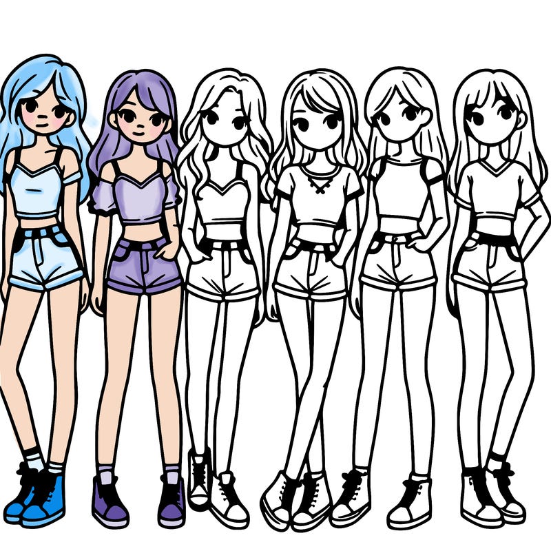 a group of girls wearing crop tops and shorts