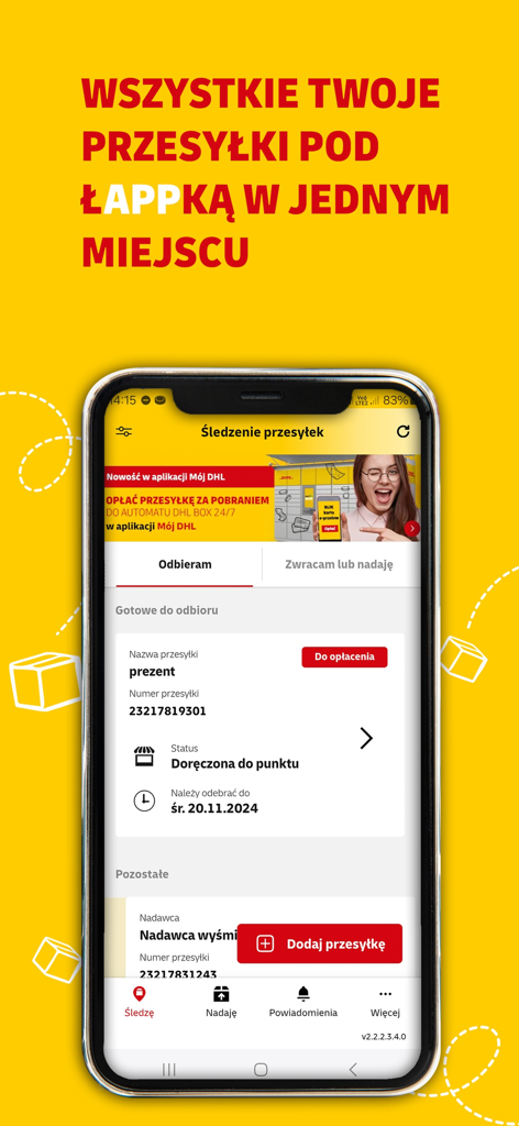 Mój DHL - Moj DHL mobile app shipment tracking interface