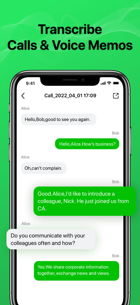 Transcription d'un appel téléphonique enregistré affichée sur un écran d'iPhone