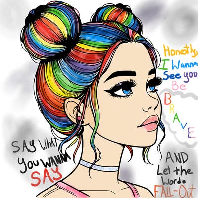 realistic girl with buns on the top of her head