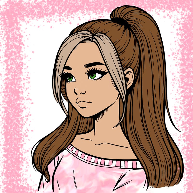 realistic girl with a high ponytail