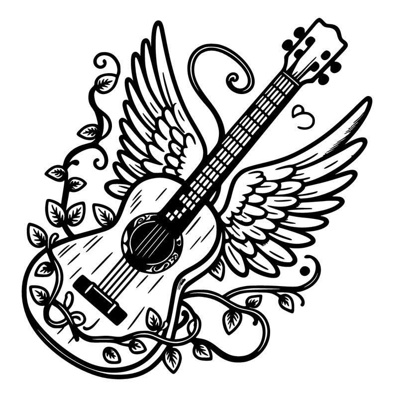 guitar with vines and angle wings