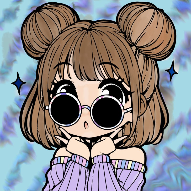 manga girl with hairbuns and sun shape sunglasses