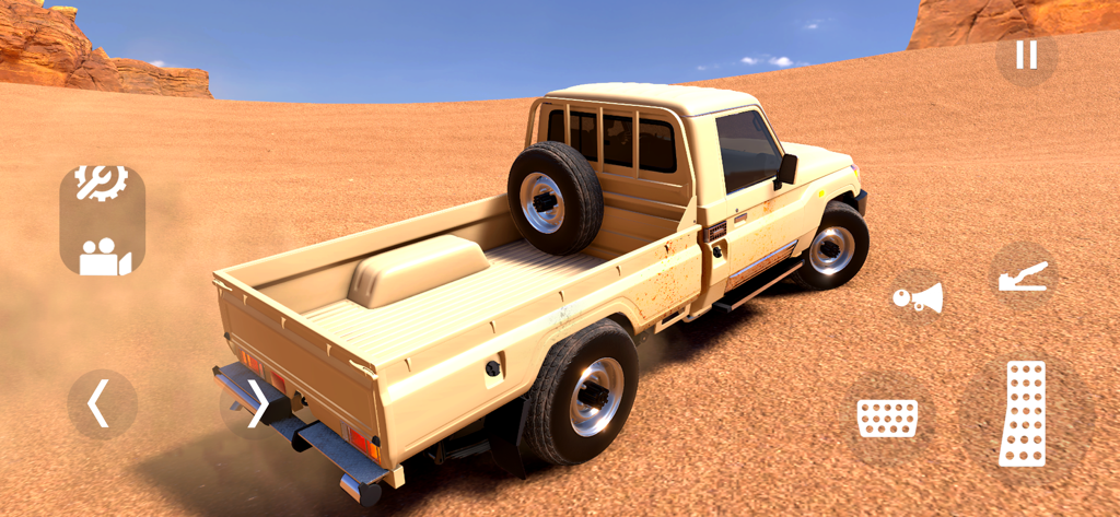 Highway Drifter: Hajwala Drift - A tan pickup truck driving through a desert landscape in Highway Drifter Hajwala Drift