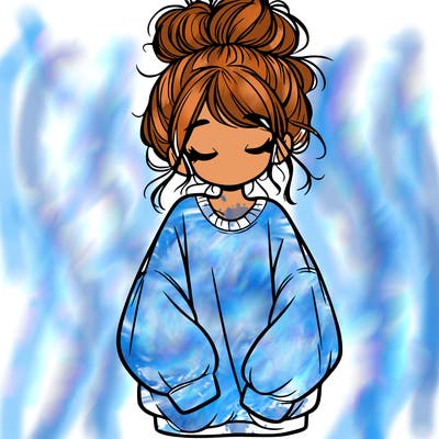 girl with baggy sweatshirt and messy bun