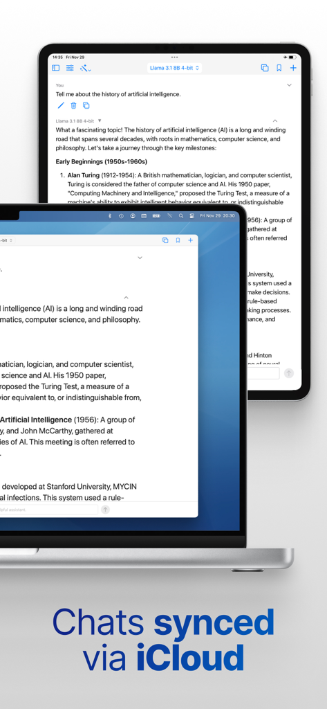 Local Chat: Private AI Chatbot - Local Chat history synchronized across MacBook and iPad via iCloud