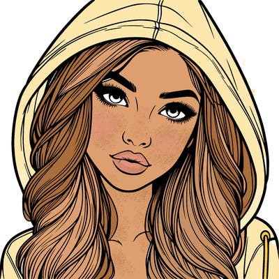 realistic beautiful girl with a hood on