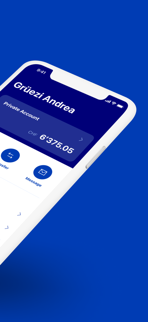 ZKB Mobile Banking App Startbildschirm mit Anzeige eines Privatkontosaldos in Schweizer Franken