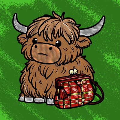 highland cow in a purse