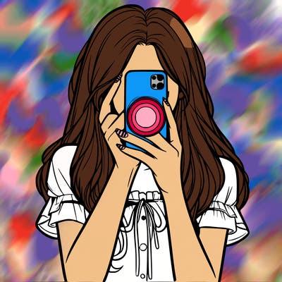 a realistic girl holding her phone taking pictures