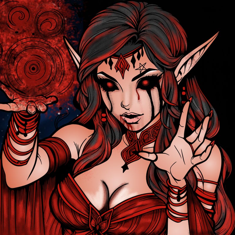 realistic scary beautiful elf sorceress casting spell