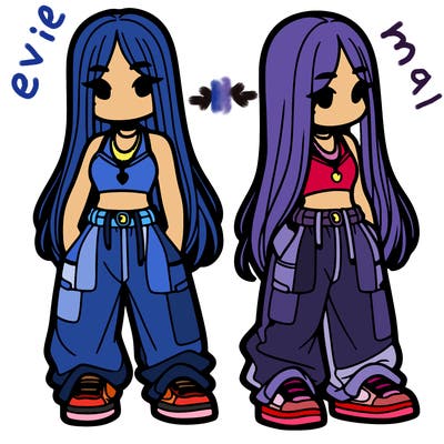 girl in baggy pants crop top and long hair