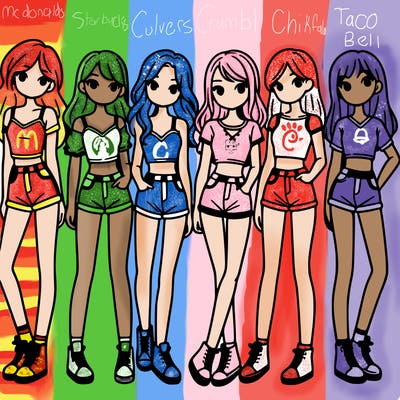 a group of girls wearing crop tops and shorts