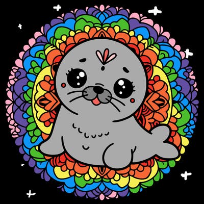 a cute baby seal mandala