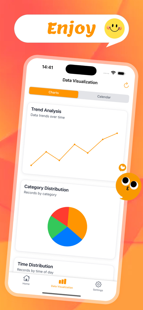 Screen displaying lifestyle data visualization charts including trend analysis and category distribution in the Kneet app.