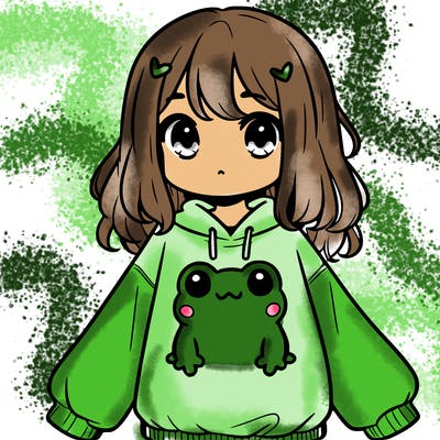 girl wearing frogging sweatshirt