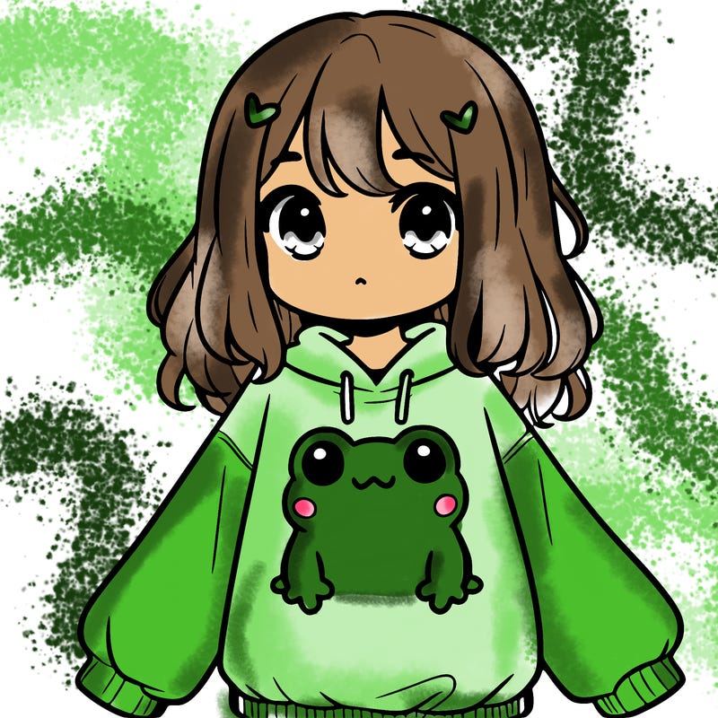 girl wearing frogging sweatshirt