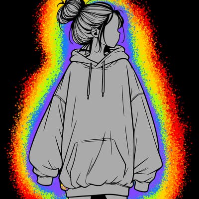 realistic girl with a oversized sweatshirt on and a bun