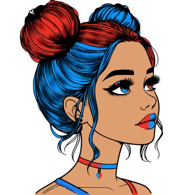 realistic girl with buns on the top of her head