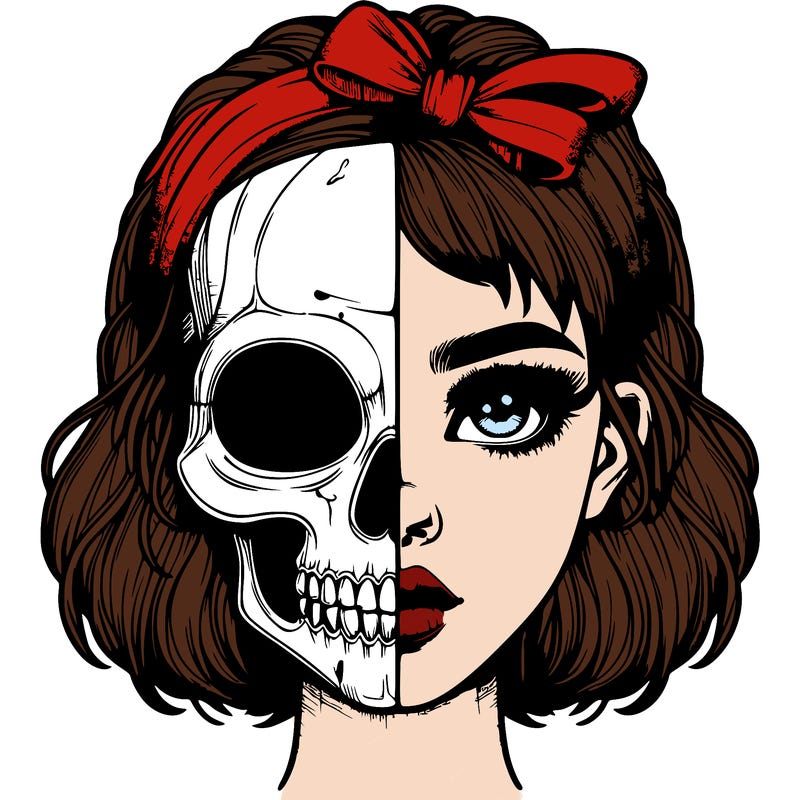 realistic girl with half skull mask