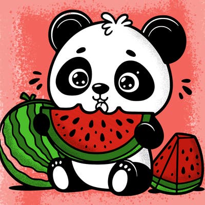 panda eating a watermelon