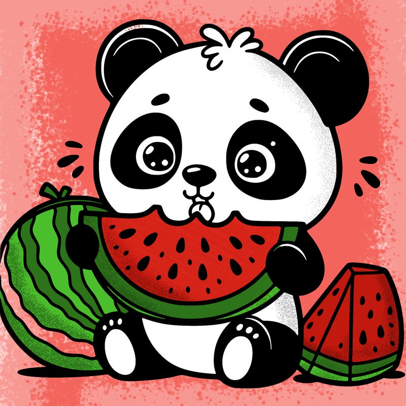 panda eating a watermelon