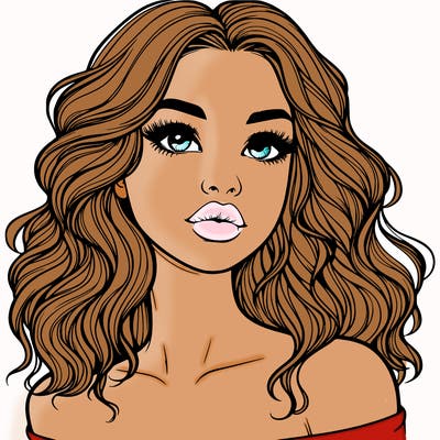 realistic girl with wavy hair and lips