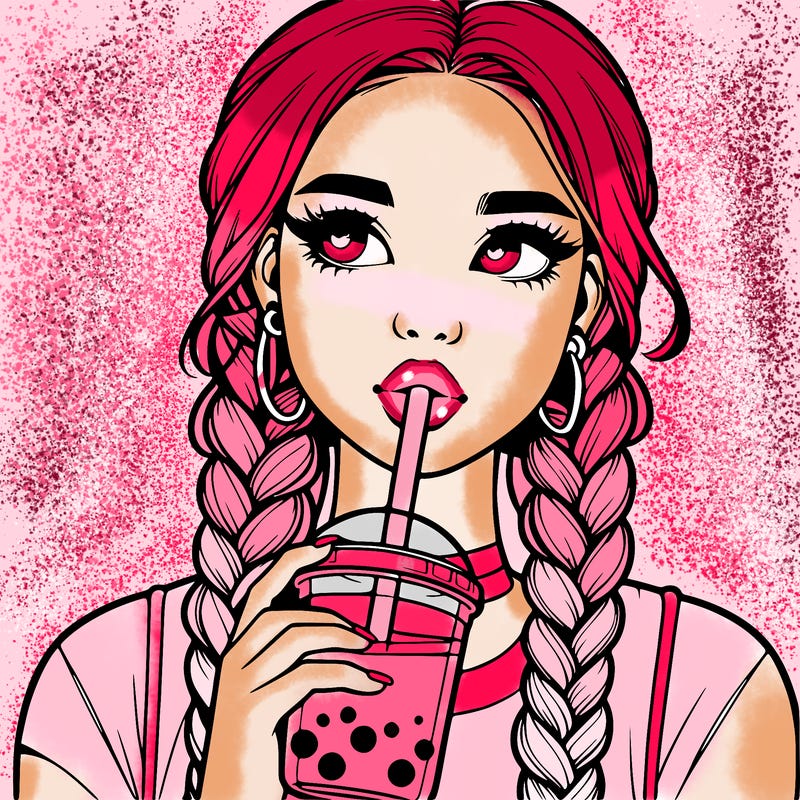 realistic girl with braided hair drinking boba