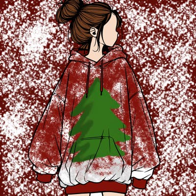 realistic girl with a oversized sweatshirt on and a bun