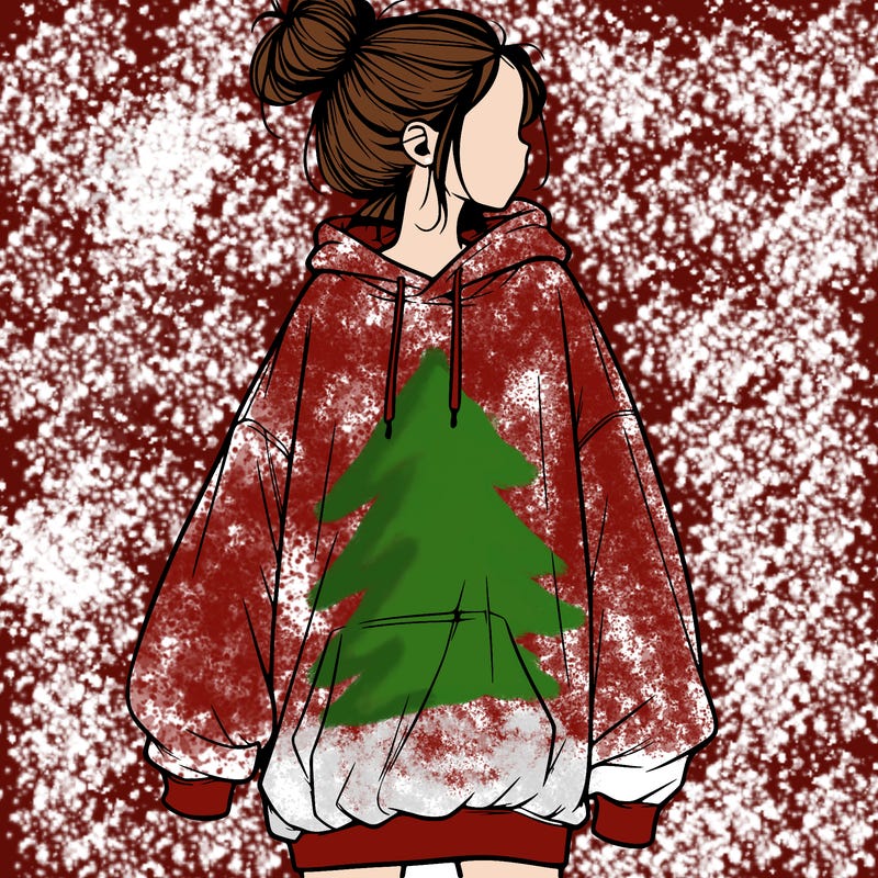 realistic girl with a oversized sweatshirt on and a bun